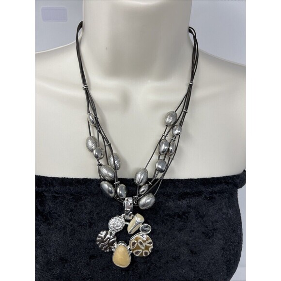 Chico's Necklace Multi-Stranded Silver Beaded Boho Statement Necklace - Picture 1 of 7